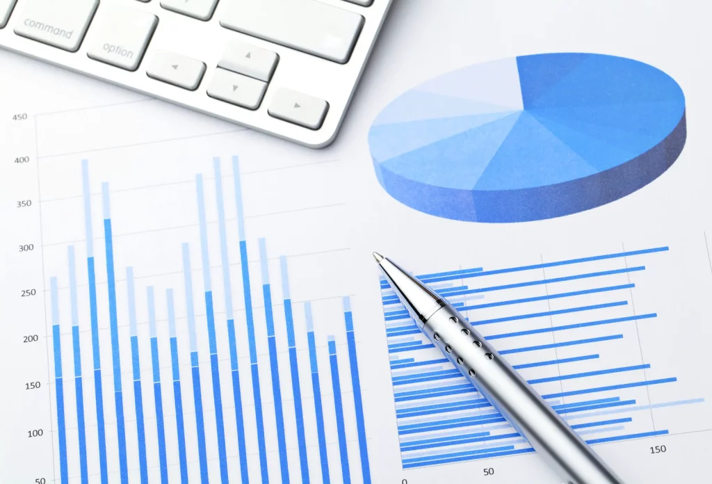 Abstract representation of analytics data with colorful charts and digital visualization.